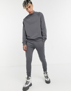 Темно-серый спортивный костюм с воротником-трубой и джоггерами скинни ASOS DESIGN