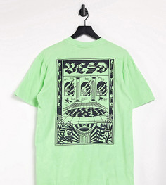 Зеленая выбеленная футболка с эффектом кислотной стирки и принтом COLLUSION Unisex-Зеленый цвет
