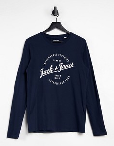 Темно-синий лонгслив с круглым логотипом Jack & Jones