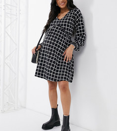 Свободное платье мини в одноцветную клетку ASOS DESIGN Maternity-Черный цвет
