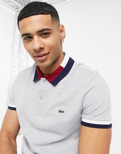 Футболка-поло из хлопка с контрастной отделкой Lacoste-Серый