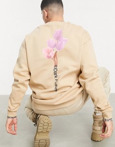 Бежевый свитшот в стиле oversized с принтом-рисунком на спине ASOS Dark Future