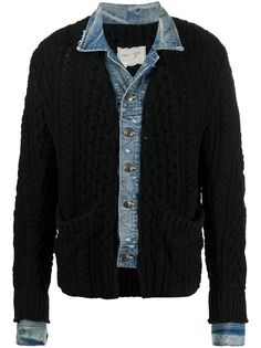 Greg Lauren кардиган со вставками из денима