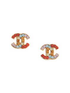 Chanel Pre-Owned серьги 2003-го года со стразами и логотипом CC