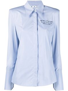 Off-White STRIPED POPEL SHOULPADS SHIRT LIGHT BLUE