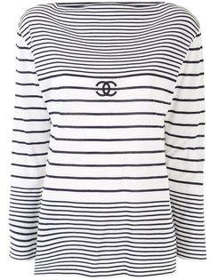 Chanel Pre-Owned топ в полоску с вышитым логотипом Cc