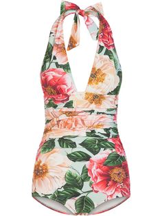 Dolce & Gabbana купальник с цветочным принтом и вырезом халтер