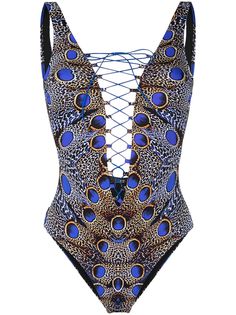 Noire Swimwear купальник с геометричным принтом и шнуровкой