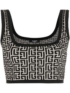 Balmain укороченный топ с монограммой