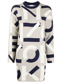 Kenzo платье вязки интарсия с логотипом и длинными рукавами