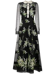 RED Valentino расклешенное платье с цветочной вышивкой