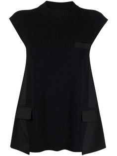 Sacai pleated-back knitted top