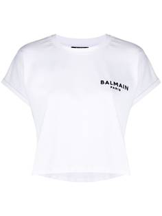 Balmain укороченная футболка с вышитым логотипом