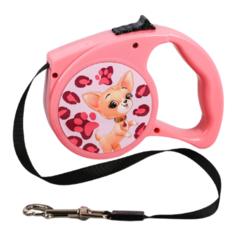 Поводок-рулетка для собак Пушистое счастье Гламурная собачка 4077214 розовый 3 м