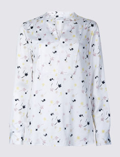 Блуза с длинным рукавом, цветочным принтом и классическим вырезом Classic