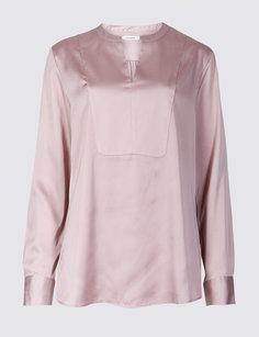 Блуза атласная с вырезом и длинным рукавом Classic