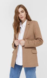 Stradivarius Открытый Пиджак В Клетку Женская Коллекция Пестро-Бежевый S