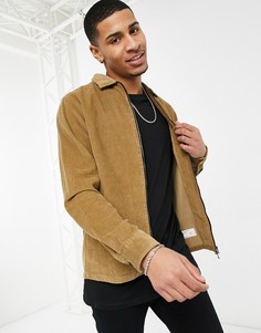 Вельветовая куртка-рубашка навыпуск светло-коричневого цвета на молнии Selected Homme-Светло-коричневый