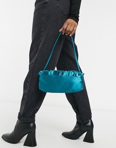 Сине-зеленая атласная сумка на плечо с оборками по краю ASOS DESIGN-Зеленый цвет
