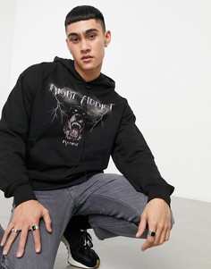 Черный худи в стиле oversized с принтом в виде лающей собаки Night Addict-Черный цвет