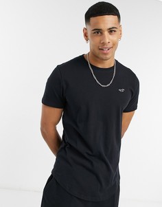 Черная футболка с логотипом и асимметричным краем Hollister-Черный цвет
