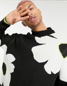 Черный трикотажный oversized-джемпер с цветочным узором ASOS DESIGN-Черный цвет