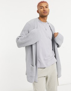 Серый трикотажный oversized-кардиган в рубчик ASOS DESIGN