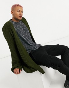 Трикотажный oversized-кардиган цвета хаки в рубчик ASOS DESIGN-Зеленый цвет