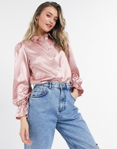 Розовая атласная блузка в стиле oversized Miss Selfridge-Розовый цвет