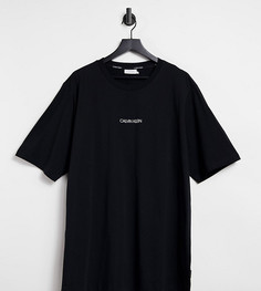 Черная футболка с логотипом на груди и вертикальным логотипом на спине Calvin Klein Big & Tall – эксклюзивно для ASOS-Черный цвет