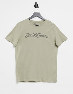 Светло-бежевая футболка с логотипом на груди Jack & Jones-Светло-бежевый