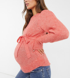 Розовый джемпер с поясом Mamalicious Maternity-Розовый цвет Mama.Licious