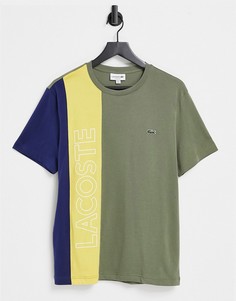 Футболка цвета хаки с вертикальными полосами Lacoste-Зеленый цвет