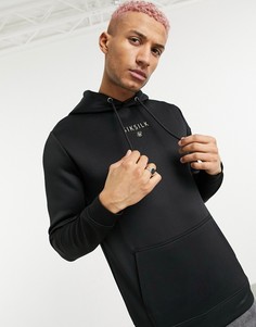 Черный облегающий худи с золотистой тесьмой и логотипом SikSilk-Черный цвет