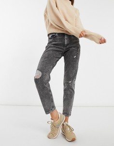 Черные джинсы стрейч в винтажном стиле с эффектом кислотной стирки Only Veneda-Черный цвет