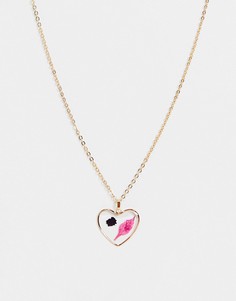 Золотистое ожерелье с подвеской в виде сердца и листика Monki Haisley-Золотистый