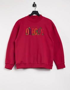 Свитшот в стиле oversized с высоким воротником и принтом «Oregon» Minga London-Красный