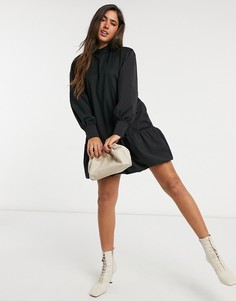 Черное платье-свитшот мини с оборками и объемными рукавами Vero Moda-Черный цвет