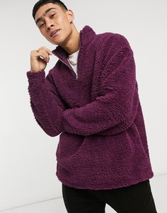 Плюшевый oversized-свитшот насыщенно-фиолетового цвета с короткой молнией ASOS DESIGN-Фиолетовый цвет