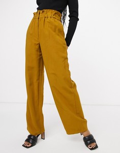 Коричневые брюки с широкими штанинами и присборенной завышенной талией Vila-Коричневый цвет