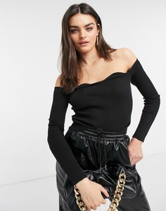 Черный джемпер с вырезом сердечком и открытыми плечами ASOS DESIGN-Черный цвет