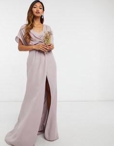 Платье макси с короткими рукавами и свободным воротом ASOS DESIGN Bridesmaid-Зеленый