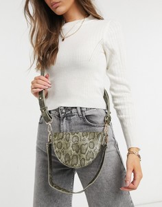 Зеленая сумка-седло через плечо с имитацией змеиной кожи ASOS DESIGN-Зеленый цвет