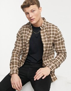 Рубашка в клетку красного и светло-коричневого цвета с длинными рукавами Burton Menswear-Красный