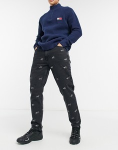 Черные прямые джинсы со сплошным принтом логотипа Tommy Jeans-Черный цвет