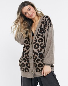 Кардиган в стиле oversized со звериным принтом ASOS DESIGN-Коричневый цвет