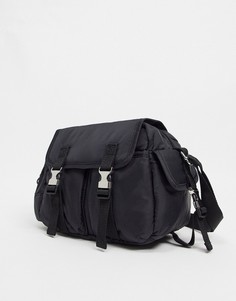 Черная нейлоновая сумка через плечо с металлическими застежками и боковыми карманами ASOS DESIGN-Черный цвет