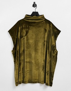 Зеленая велюровая oversized-футболка без рукавов из органического хлопка ASOS DESIGN-Зеленый цвет