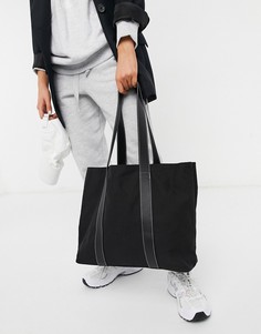 Черная парусиновая сумка-тоут с ручками из искусственной кожи ASOS DESIGN-Черный цвет