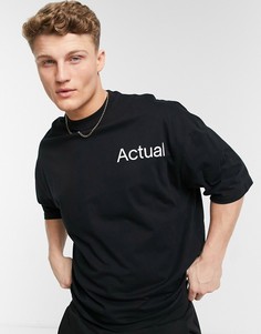 Черная oversized-футболка с принтом на груди и спине ASOS Actual-Черный цвет